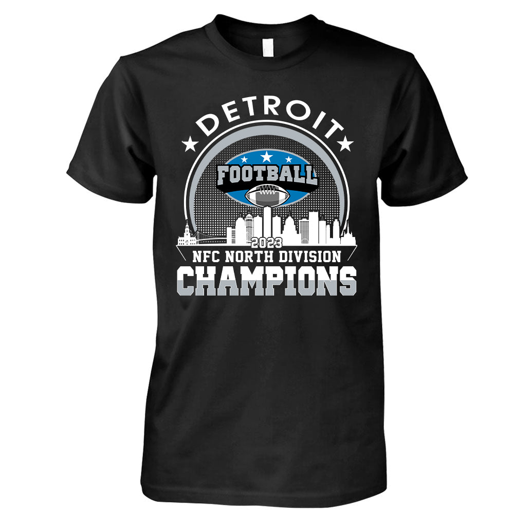 Detroit American Football 2023 NFC North Champions Skyline T-Shirts, Conquered The North Champs Shirt, Detroit Football Fan Gifts