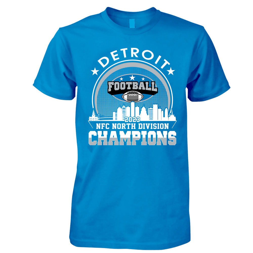 2023 Detroit American Football NFC North Champions Skyline T-Shirts, Conquered The North Champs Shirt, Detroit Football Fan Gifts