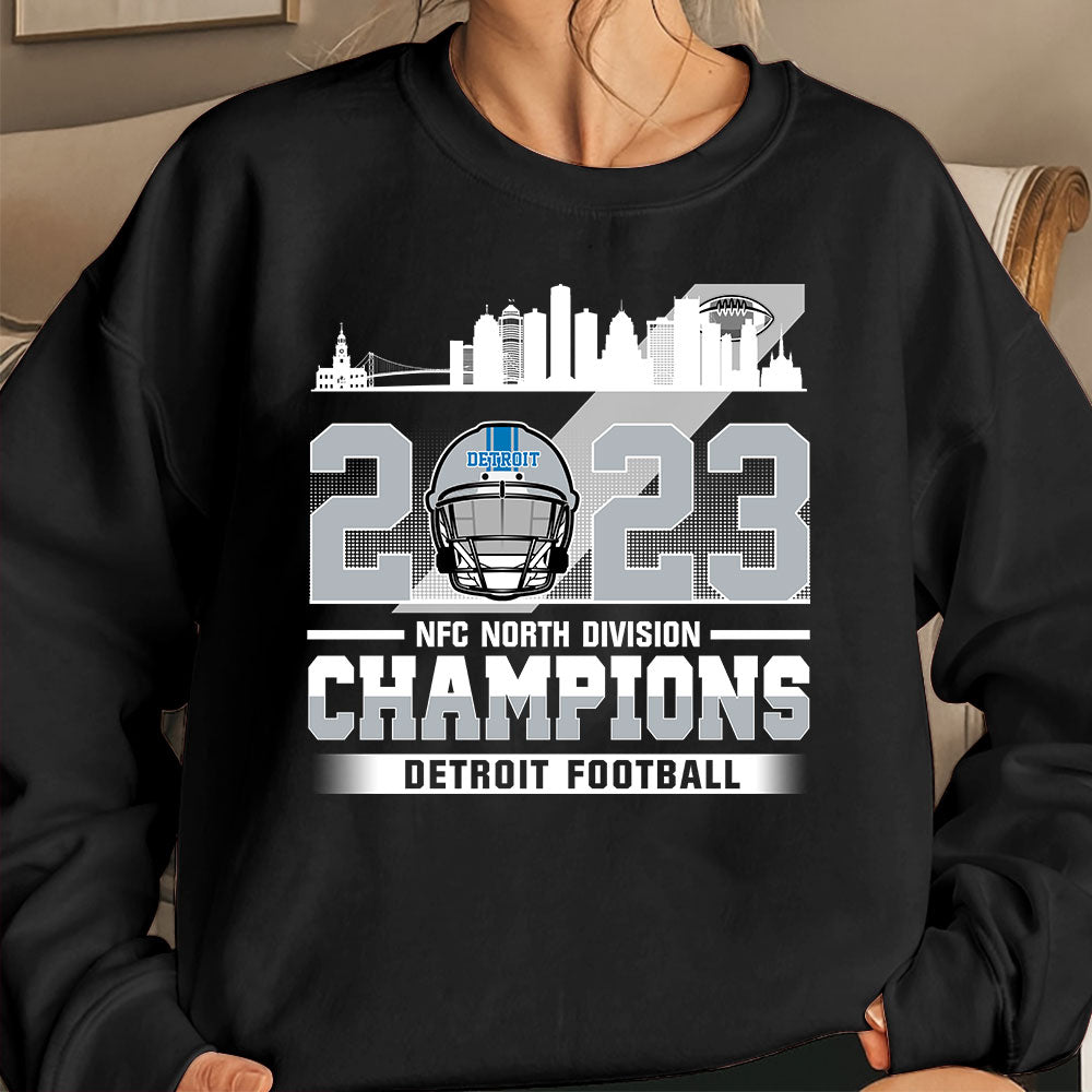 Detroit American Football 2023 NFC North Champions Sweatshirts, Conquered The North Champs Sweatshirt, Detroit Football Fan Gifts