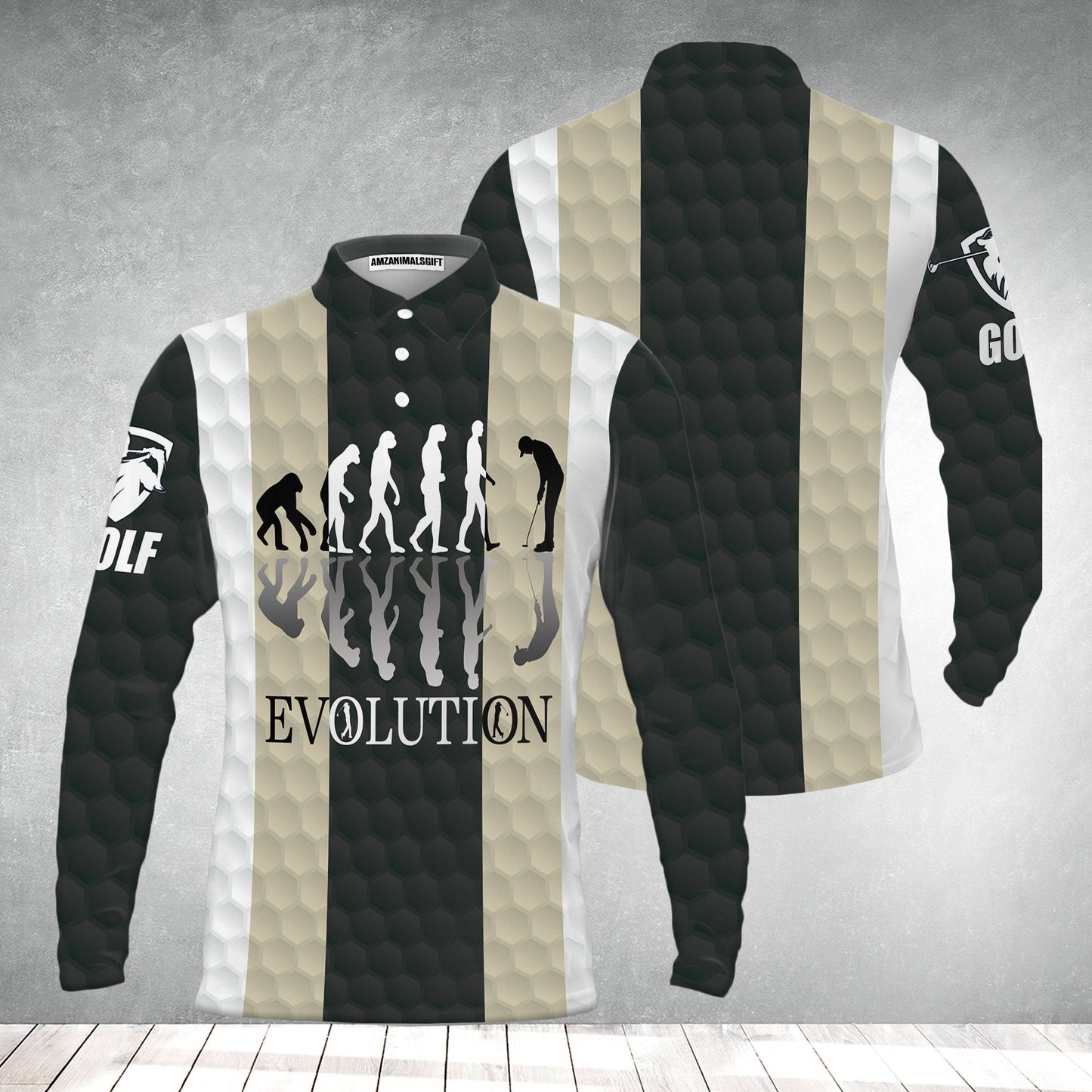 Elegant Men Golfer Evolution Golf Men's Long Sleeve Polo Shirt, Unique Golf Shirt For Men, Long Sleeve Polo Shirt Gift For Men , Best Gift For Men Golfers