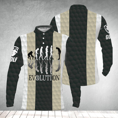 Elegant Men Golfer Evolution Golf Men's Long Sleeve Polo Shirt, Unique Golf Shirt For Men, Long Sleeve Polo Shirt Gift For Men , Best Gift For Men Golfers