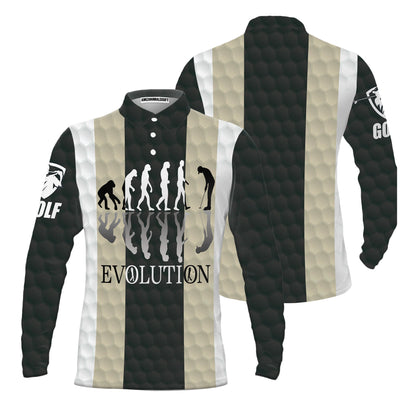Elegant Men Golfer Evolution Golf Men's Long Sleeve Polo Shirt, Unique Golf Shirt For Men, Long Sleeve Polo Shirt Gift For Men , Best Gift For Men Golfers