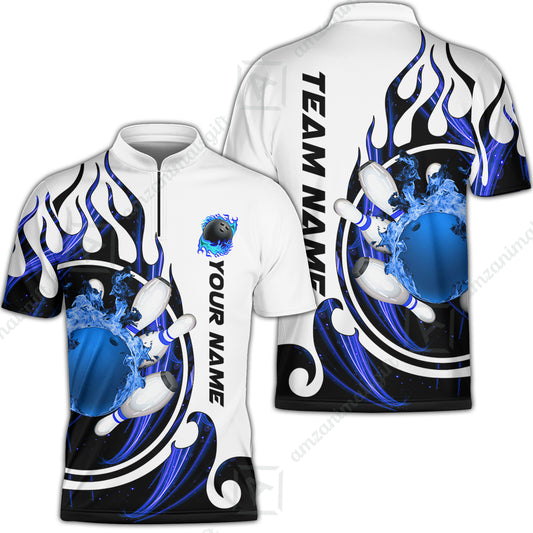 Customized Bowling Jersey Shirt, Fire Blaster Bowling And Pins Multicolor Option Customized Name, Team Name Jerseys Polo Shirts For Bowling Team
