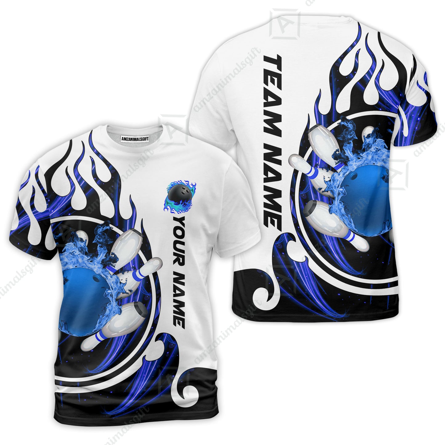 Customized Bowling Jersey Shirt, Fire Blaster Bowling And Pins Multicolor Option Customized Name, Team Name Jerseys Polo Shirts For Bowling Team