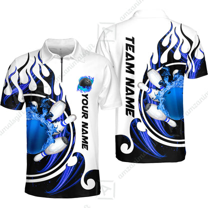 Customized Bowling Jersey Shirt, Fire Blaster Bowling And Pins Multicolor Option Customized Name, Team Name Jerseys Polo Shirts For Bowling Team