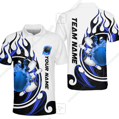 Customized Bowling Jersey Shirt, Fire Blaster Bowling And Pins Multicolor Option Customized Name, Team Name Jerseys Polo Shirts For Bowling Team