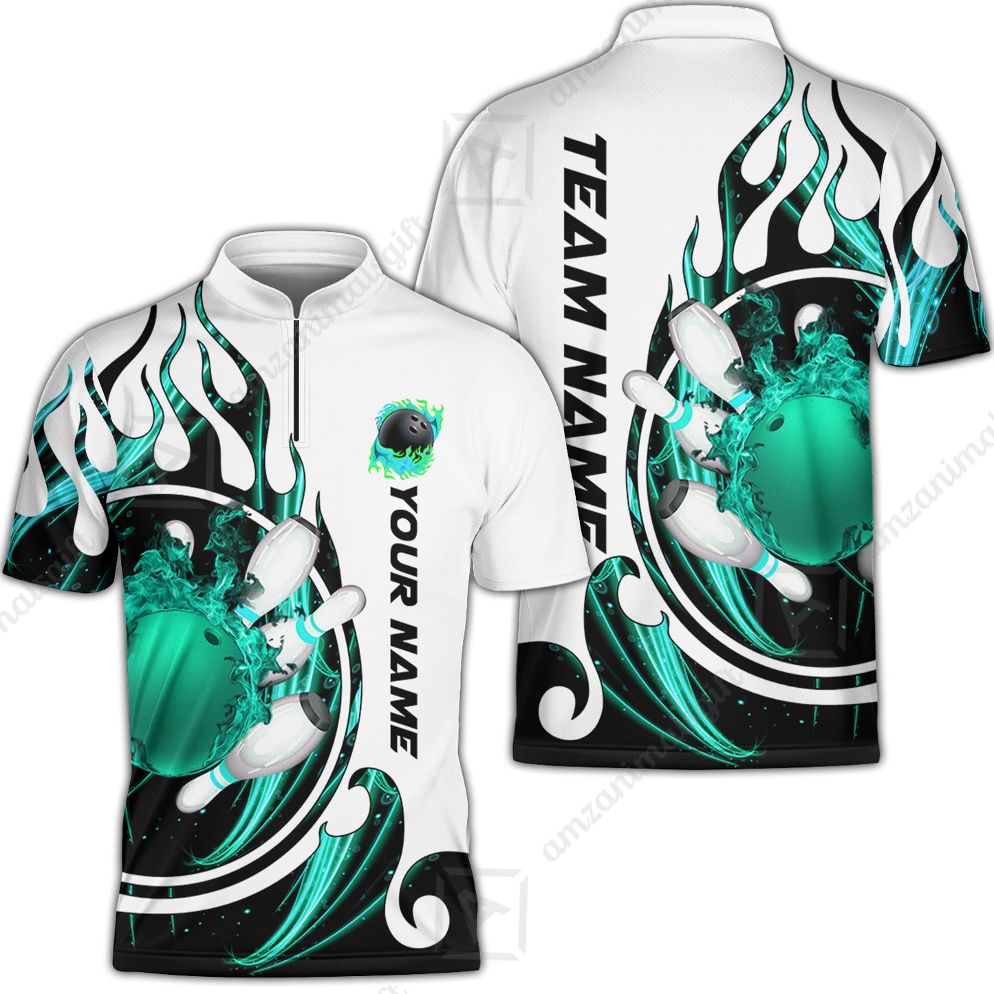 Customized Bowling Jersey Shirt, Fire Blaster Bowling And Pins Multicolor Option Customized Name, Team Name Jerseys Polo Shirts For Bowling Team