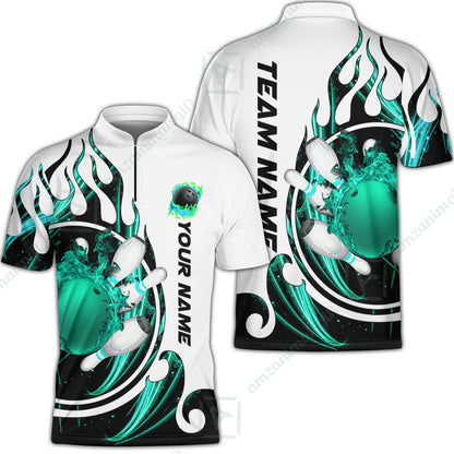 Customized Bowling Jersey Shirt, Fire Blaster Bowling And Pins Multicolor Option Customized Name, Team Name Jerseys Polo Shirts For Bowling Team