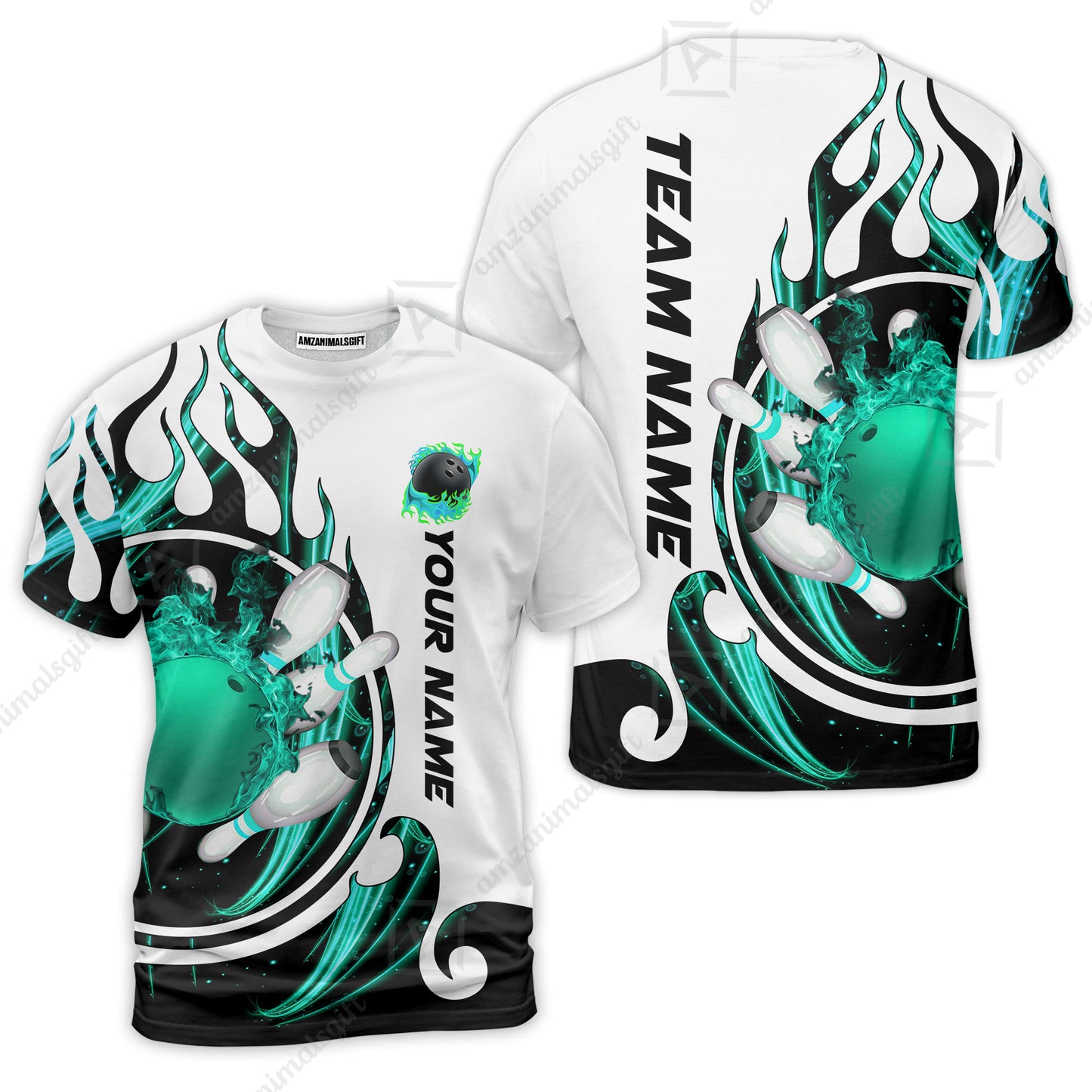 Customized Bowling Jersey Shirt, Fire Blaster Bowling And Pins Multicolor Option Customized Name, Team Name Jerseys Polo Shirts For Bowling Team