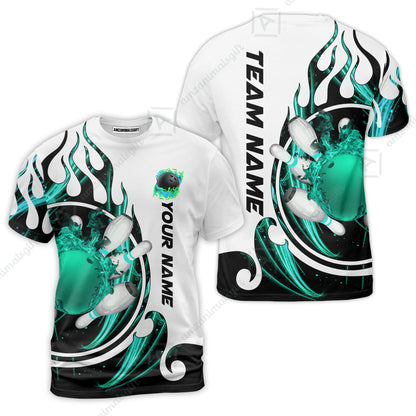 Customized Bowling Jersey Shirt, Fire Blaster Bowling And Pins Multicolor Option Customized Name, Team Name Jerseys Polo Shirts For Bowling Team