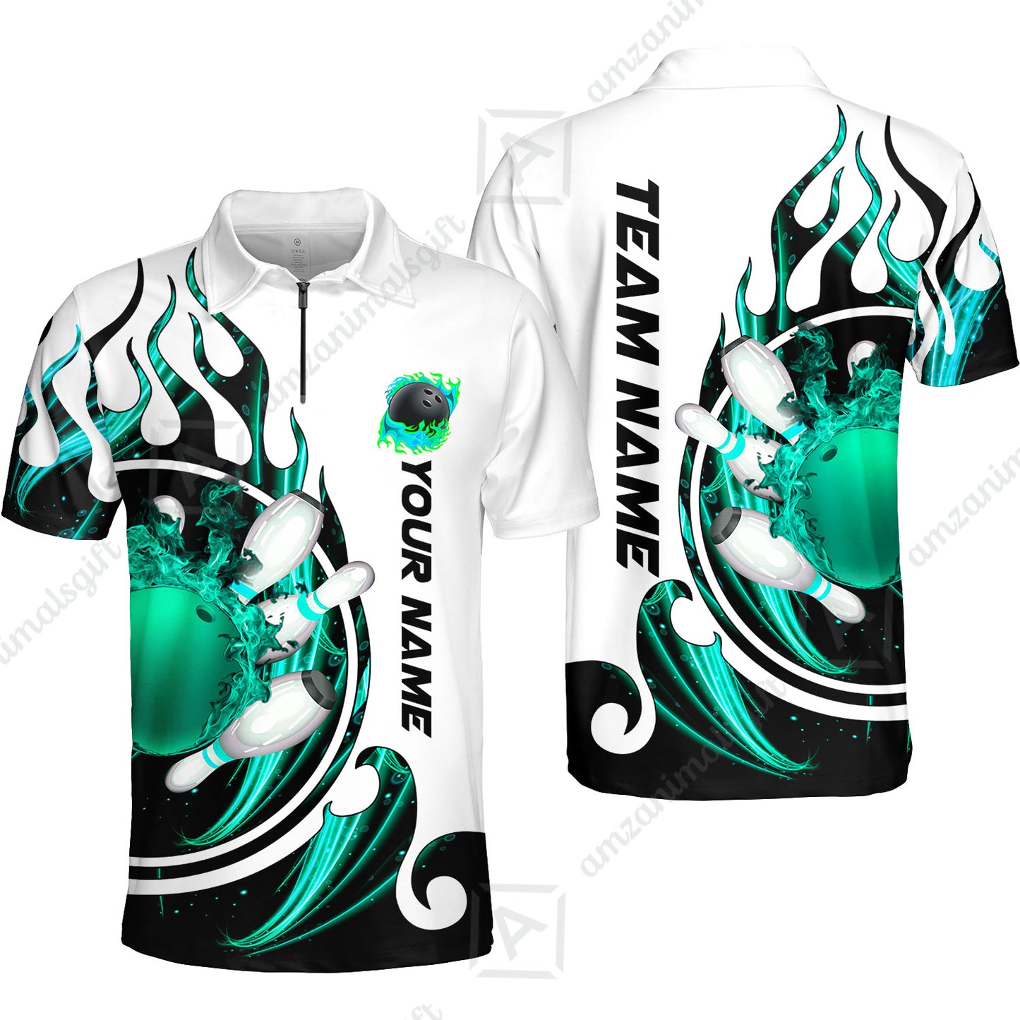Customized Bowling Jersey Shirt, Fire Blaster Bowling And Pins Multicolor Option Customized Name, Team Name Jerseys Polo Shirts For Bowling Team