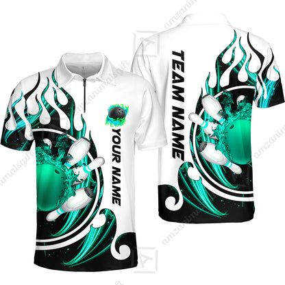 Customized Bowling Jersey Shirt, Fire Blaster Bowling And Pins Multicolor Option Customized Name, Team Name Jerseys Polo Shirts For Bowling Team