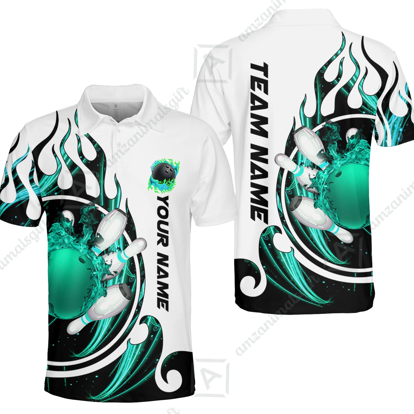 Customized Bowling Jersey Shirt, Fire Blaster Bowling And Pins Multicolor Option Customized Name, Team Name Jerseys Polo Shirts For Bowling Team