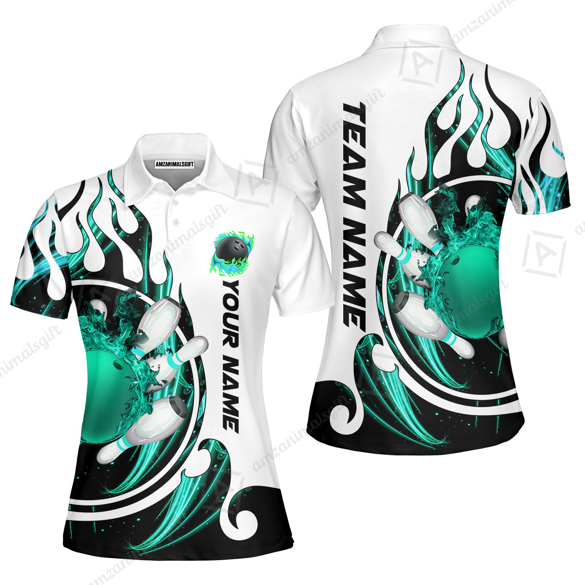 Customized Bowling Jersey Shirt, Fire Blaster Bowling And Pins Multicolor Option Customized Name, Team Name Jerseys Polo Shirts For Bowling Team