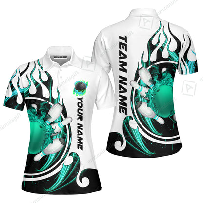 Customized Bowling Jersey Shirt, Fire Blaster Bowling And Pins Multicolor Option Customized Name, Team Name Jerseys Polo Shirts For Bowling Team