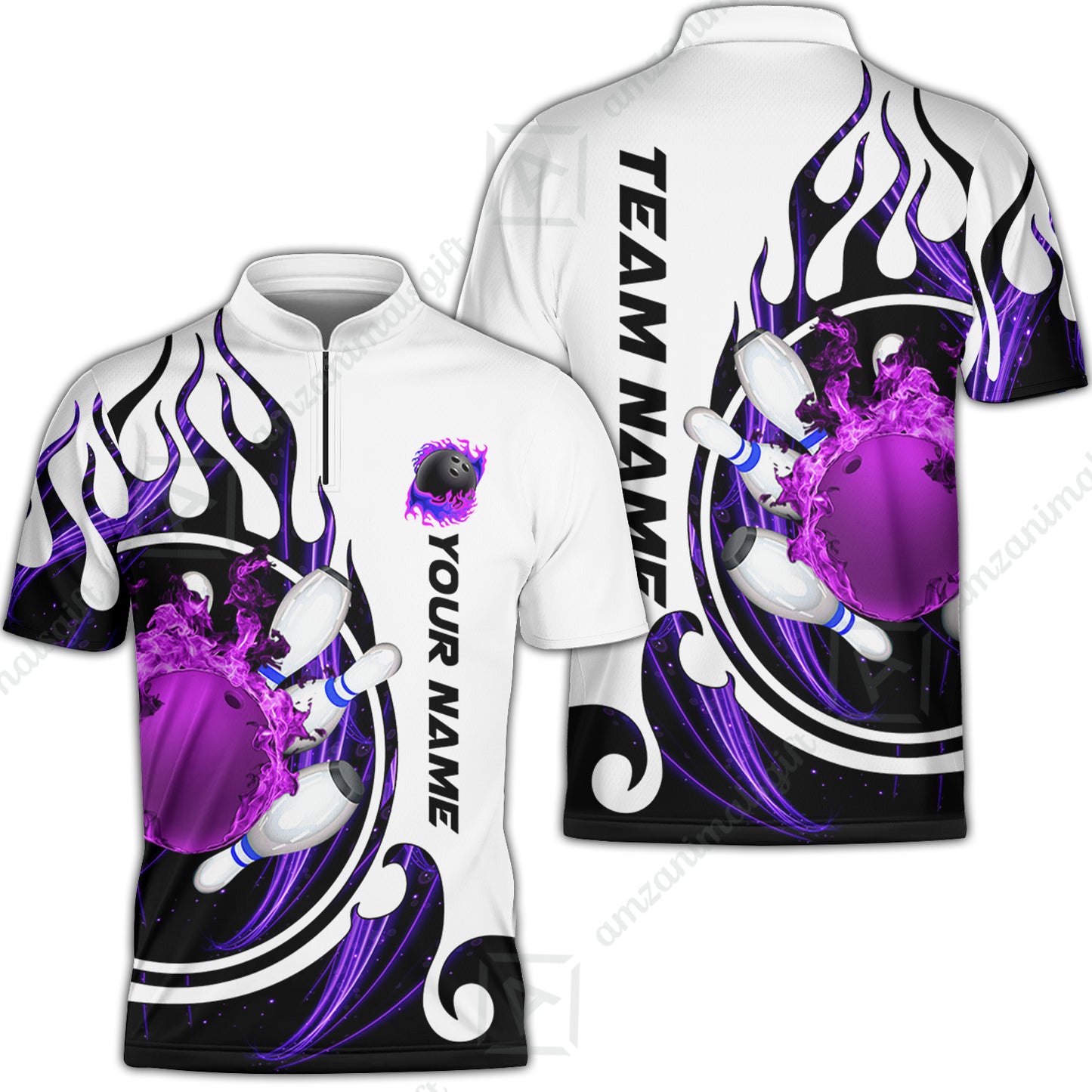 Customized Bowling Jersey Shirt, Fire Blaster Bowling And Pins Multicolor Option Customized Name, Team Name Jerseys Polo Shirts For Bowling Team