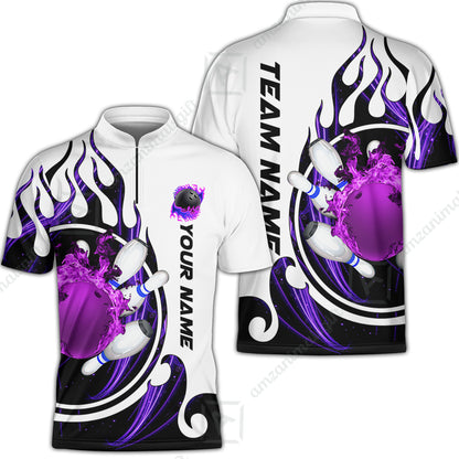 Customized Bowling Jersey Shirt, Fire Blaster Bowling And Pins Multicolor Option Customized Name, Team Name Jerseys Polo Shirts For Bowling Team
