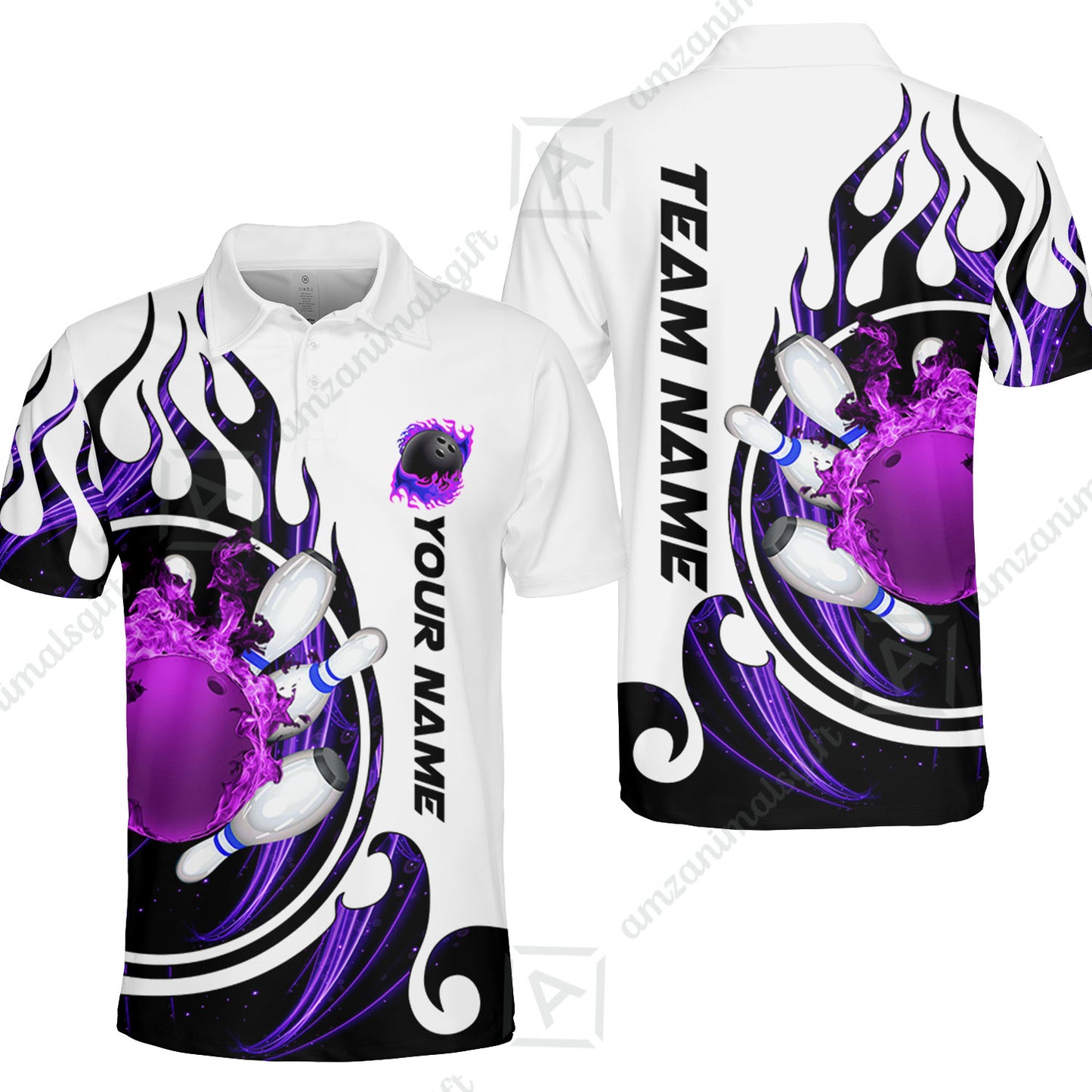 Customized Bowling Jersey Shirt, Fire Blaster Bowling And Pins Multicolor Option Customized Name, Team Name Jerseys Polo Shirts For Bowling Team