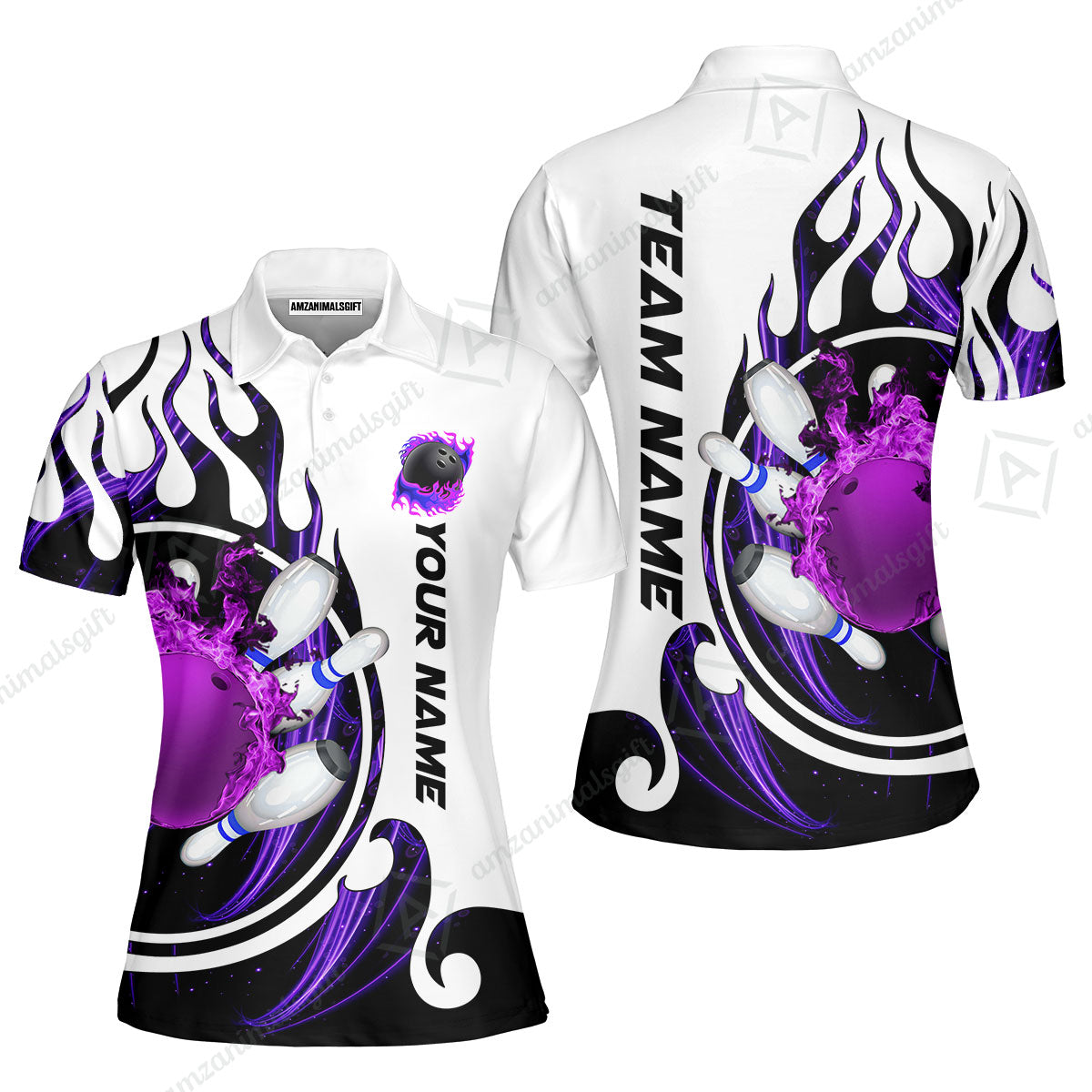 Customized Bowling Jersey Shirt, Fire Blaster Bowling And Pins Multicolor Option Customized Name, Team Name Jerseys Polo Shirts For Bowling Team