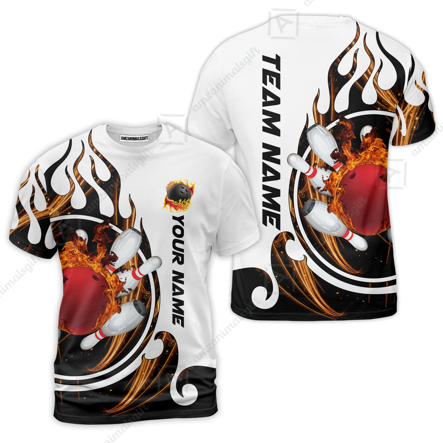Customized Bowling Jersey Shirt, Fire Blaster Bowling And Pins Multicolor Option Customized Name, Team Name Jerseys Polo Shirts For Bowling Team