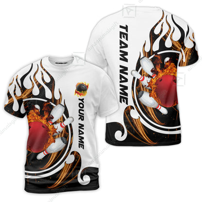 Customized Bowling Jersey Shirt, Fire Blaster Bowling And Pins Multicolor Option Customized Name, Team Name Jerseys Polo Shirts For Bowling Team