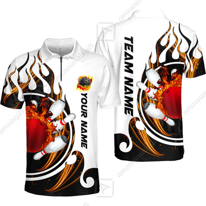 Customized Bowling Jersey Shirt, Fire Blaster Bowling And Pins Multicolor Option Customized Name, Team Name Jerseys Polo Shirts For Bowling Team