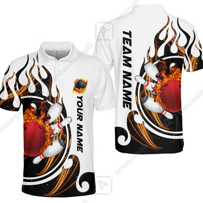 Customized Bowling Jersey Shirt, Fire Blaster Bowling And Pins Multicolor Option Customized Name, Team Name Jerseys Polo Shirts For Bowling Team