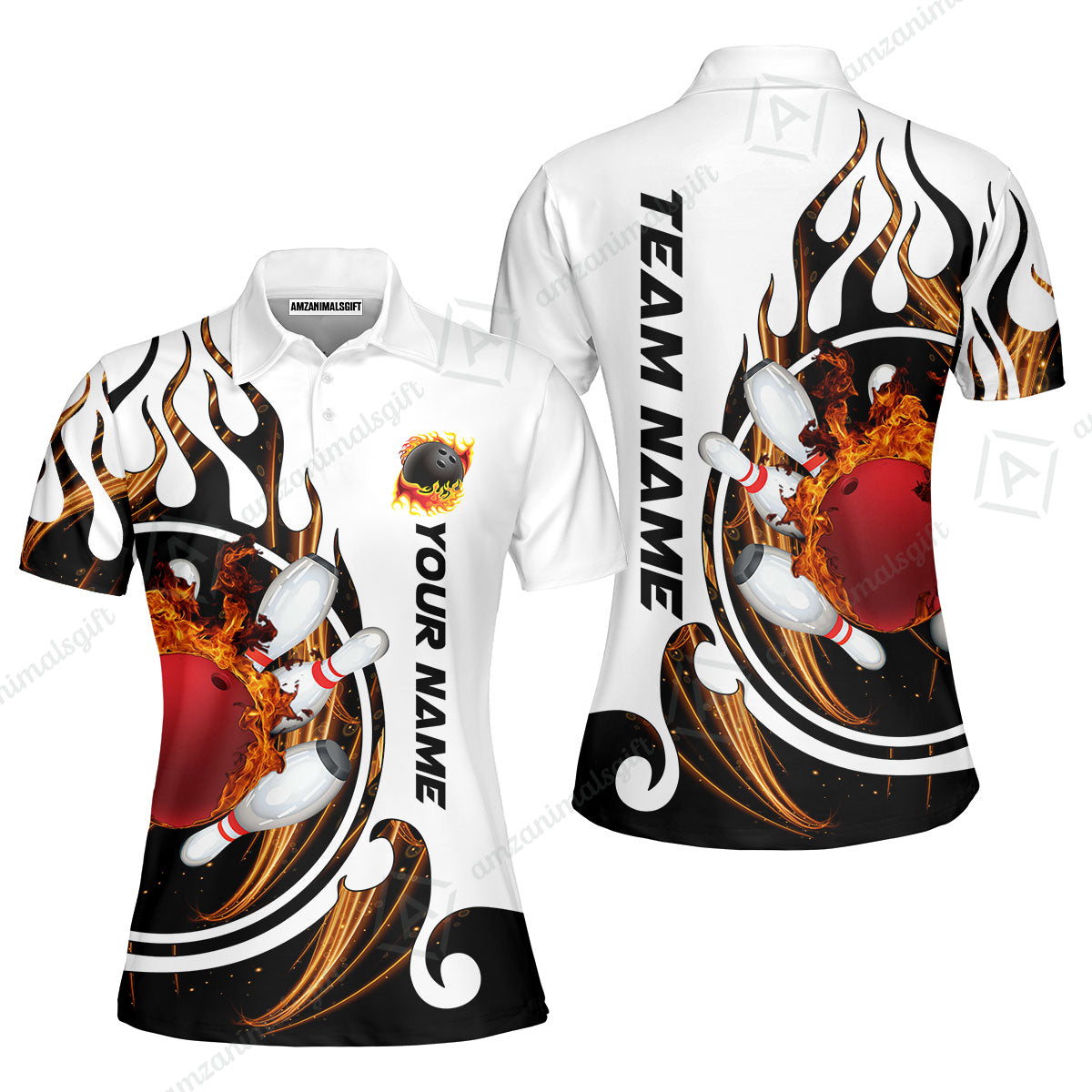 Customized Bowling Jersey Shirt, Fire Blaster Bowling And Pins Multicolor Option Customized Name, Team Name Jerseys Polo Shirts For Bowling Team
