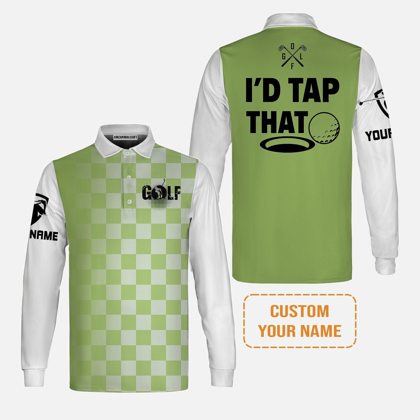 Golf Long Sleeve Shirt - Funny Custom Name Apparel, I'd Tap That Men Golf Long Sleeve Shirt - Personalized Gift For Golf Lover, Team, Golfers, Husband, Boyfriend