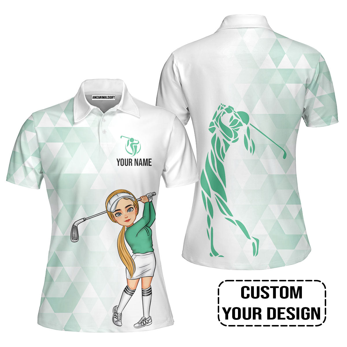 Golf Custom Women Polo Shirt, Abstract Pattern Personalized Women Polo Shirt