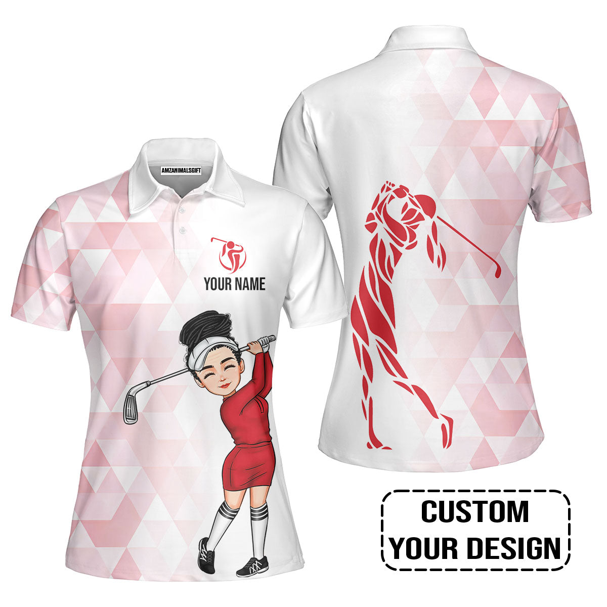 Golf Custom Women Polo Shirt, Abstract Pattern Personalized Women Polo Shirt
