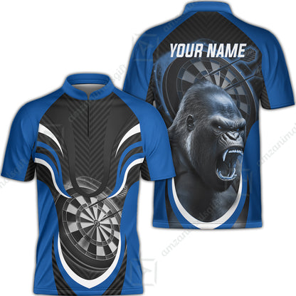 Gorilla And Darts Custom Name Men Polo Shirt, Bullseye Dartboard Brown Personalized Men Polo Shirt Gift For Darts Lovers, Team, Friends