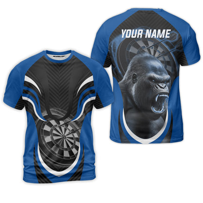 Gorilla And Darts Custom Name Men Polo Shirt, Bullseye Dartboard Brown Personalized Men Polo Shirt Gift For Darts Lovers, Team, Friends