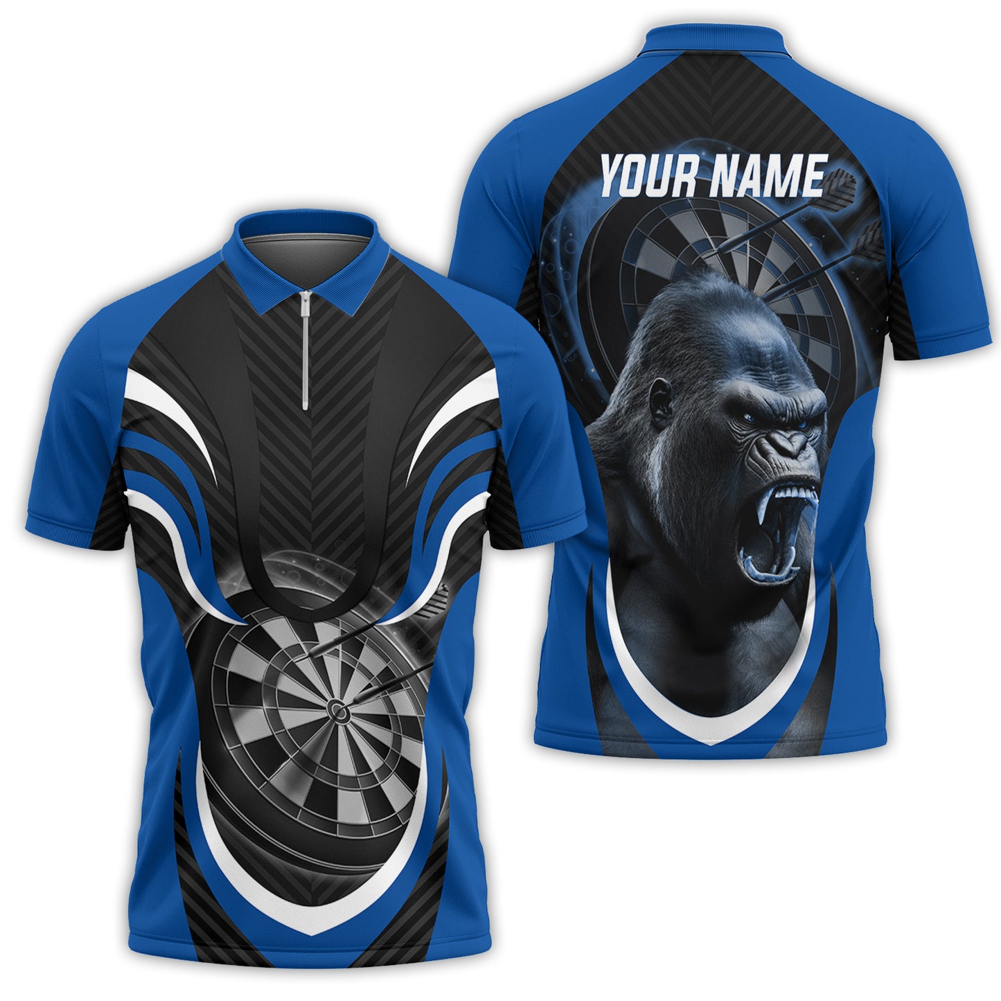 Gorilla And Darts Custom Name Men Polo Shirt, Bullseye Dartboard Brown Personalized Men Polo Shirt Gift For Darts Lovers, Team, Friends