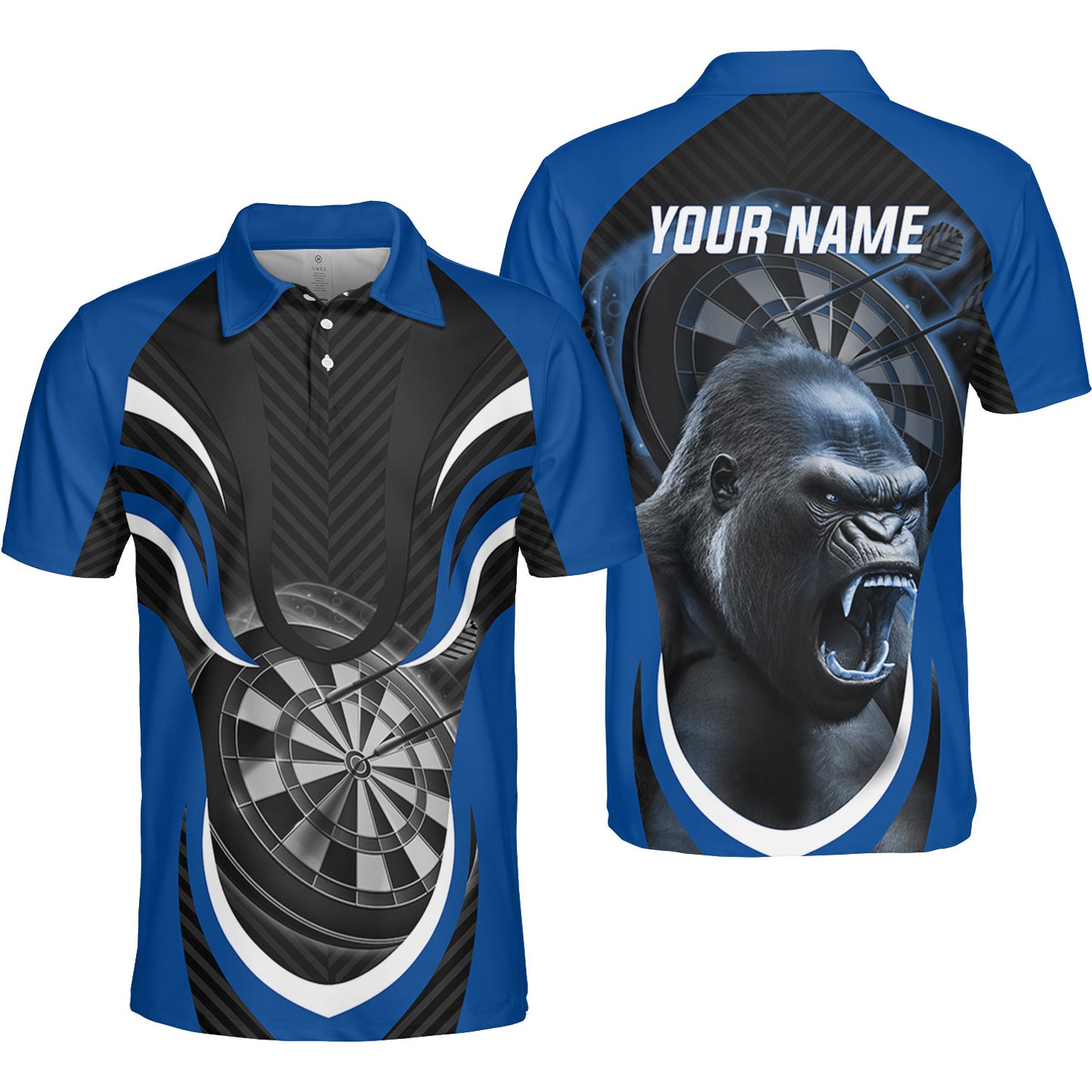 Gorilla And Darts Custom Name Men Polo Shirt, Bullseye Dartboard Brown Personalized Men Polo Shirt Gift For Darts Lovers, Team, Friends