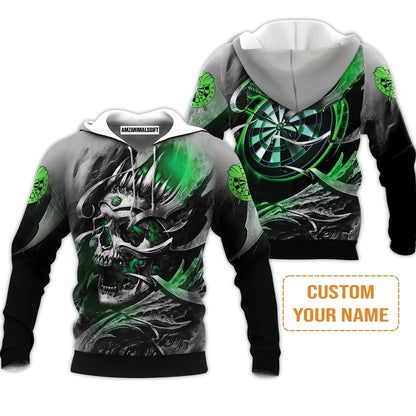Darts T-Shirt Custom Name - Green Skull Dartboard Personalized T-Shirt For Men