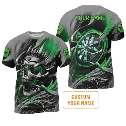Darts Sweatshirt Custom Name - Green Skull Dartboard Personalized Sweatshirt For Men