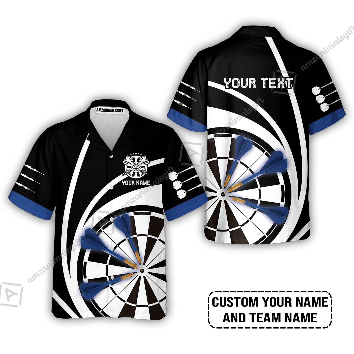 Customized Name & Text Darts Hawaiian Shirt, Personalized Name Blue Dark Darts Team Hawaiian Shirt