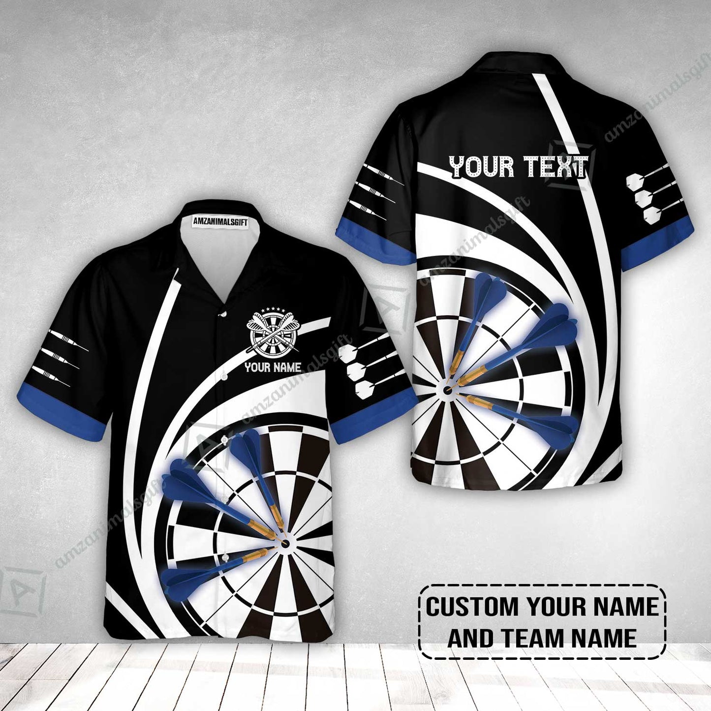 Customized Name & Text Darts Hawaiian Shirt, Personalized Name Blue Dark Darts Team Hawaiian Shirt