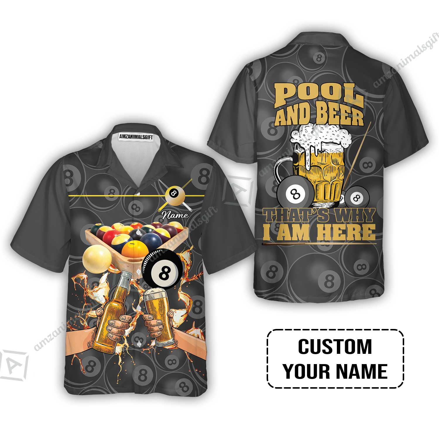 Customized Billiard Hawaiian Shirt, Personalized Billiard Pool And Beer That's Why I am Here Hawaiian Shirt