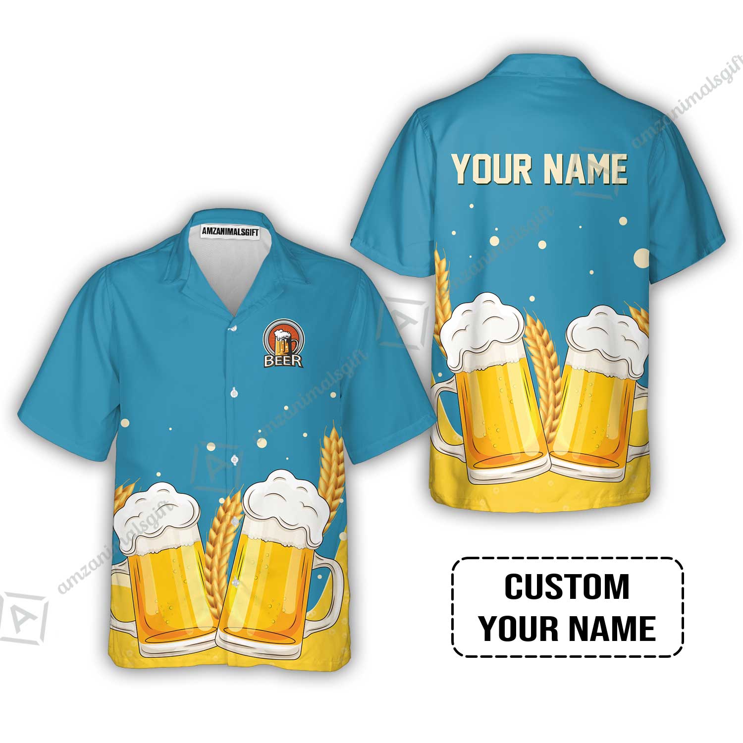 Custom Blue Beer Pattern Design Oktoberfest Beer Festival Performance Hawaiian Shirt