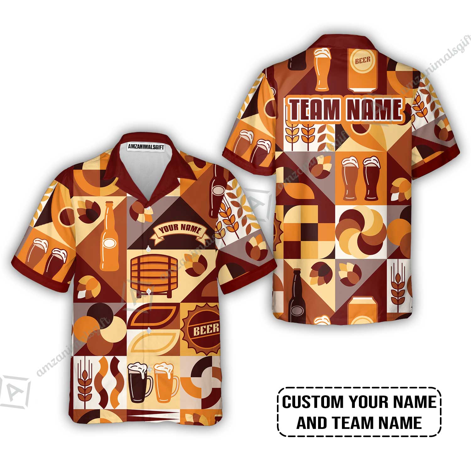 Custom Cream Brown Beer Pattern Design Oktoberfest Beer Festival Performance Hawaiian Shirt