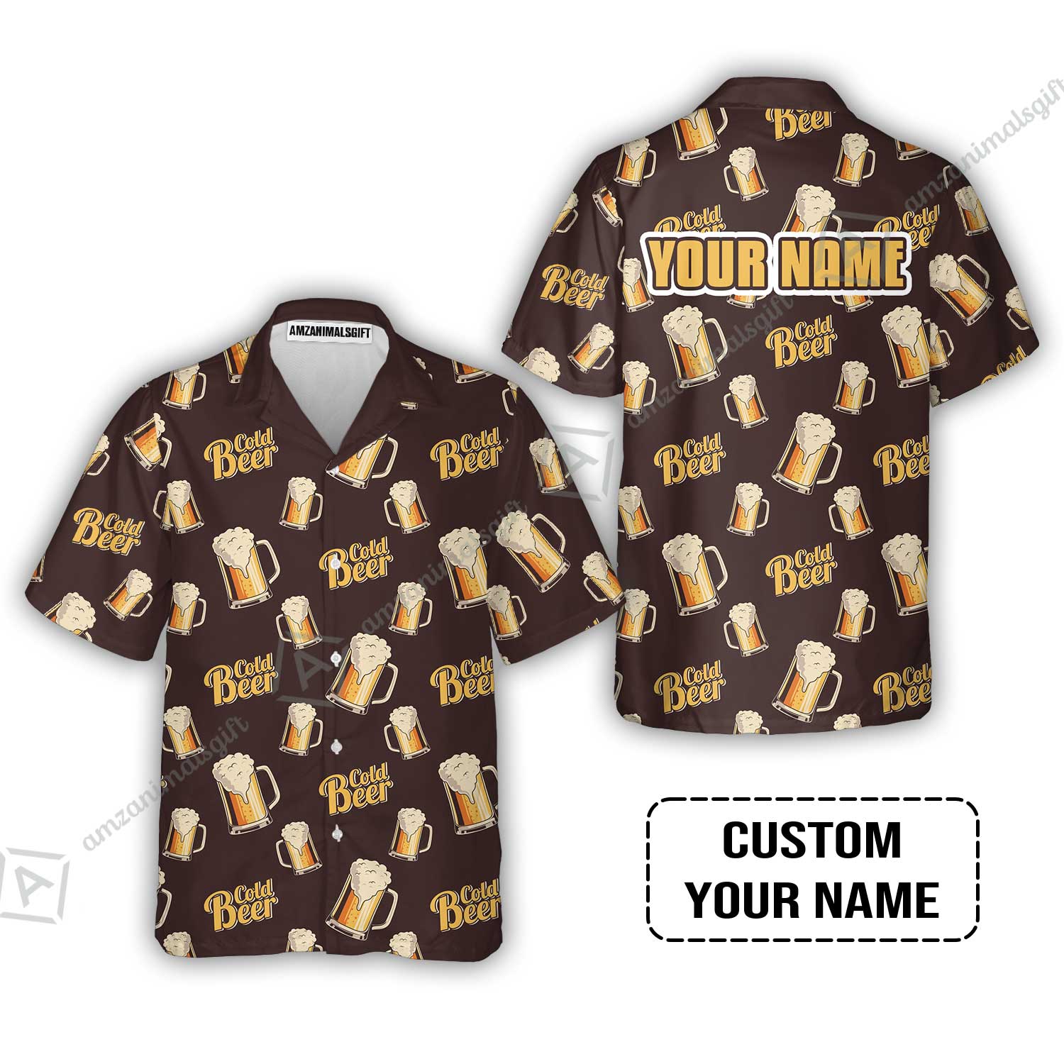 Custom Brown Cold Beer Pattern Design Oktoberfest Beer Festival Performance Hawaiian Shirt