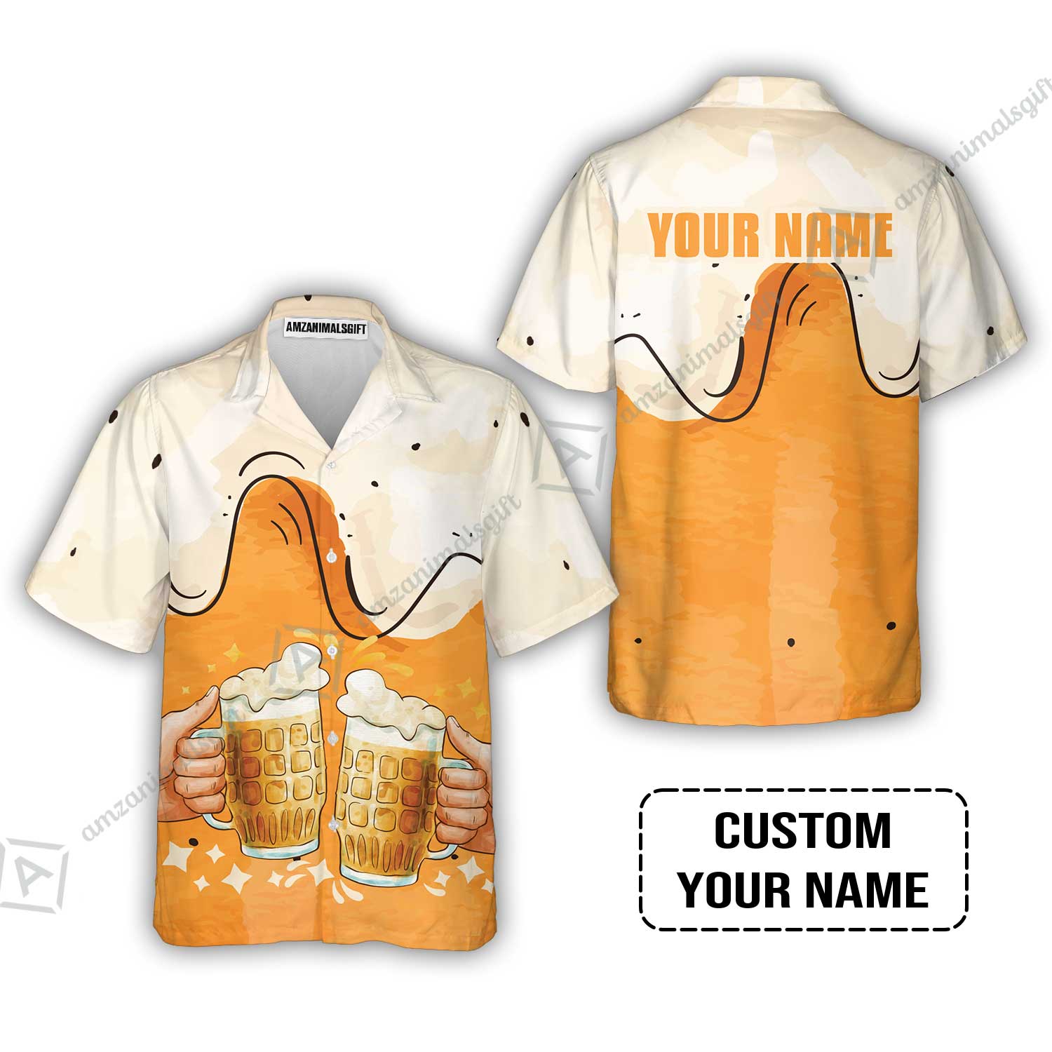 Custom Orange Cream Pattern Beer Pattern Design Oktoberfest Beer Festival Performance Hawaiian Shirt