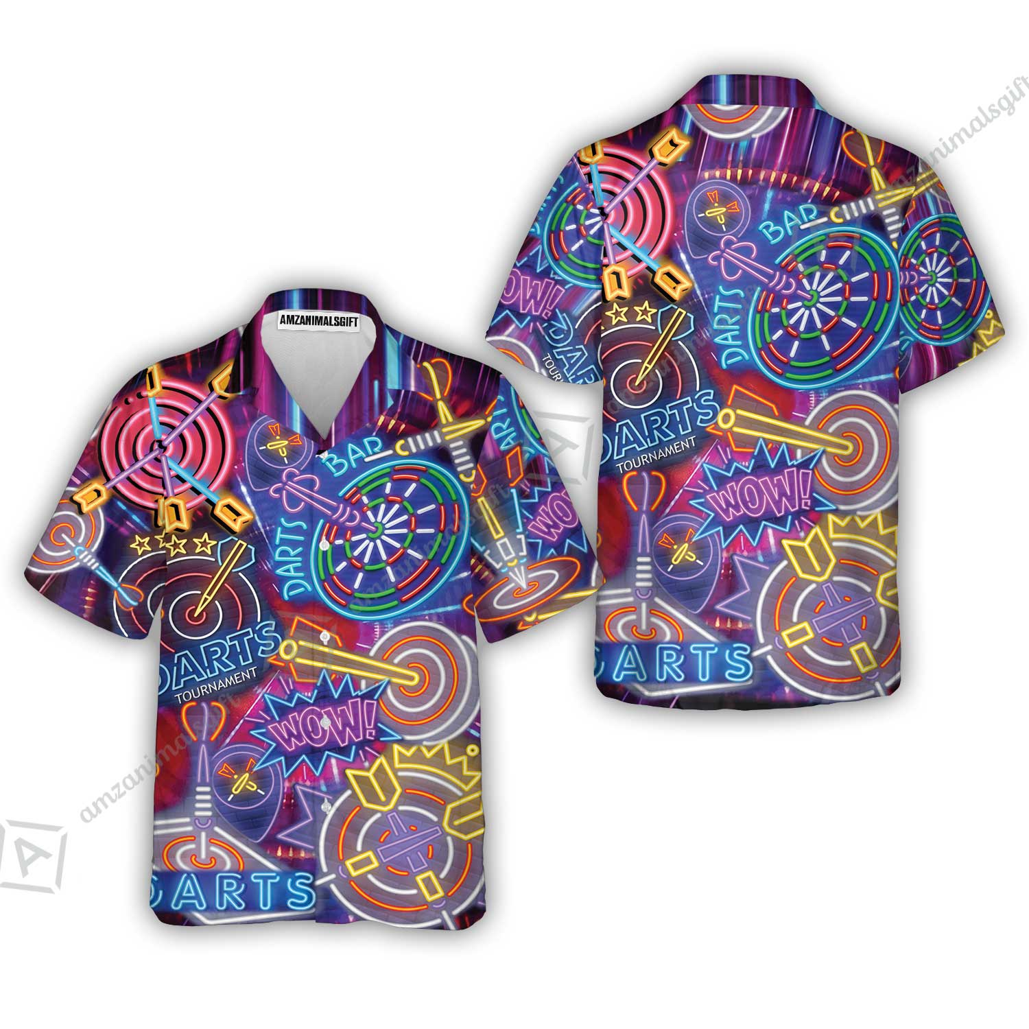 Darts Hawaiian Shirt, Neon Dartboard Hawaiian Shirt For Men Women, Gift For Friend, Darts Lovers, Team, Darts Players