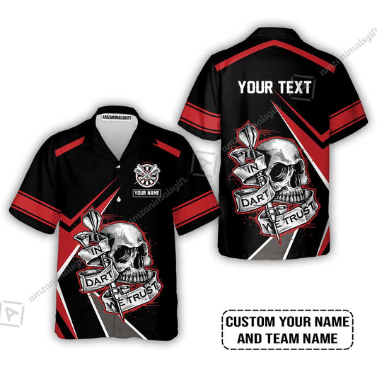 Customized Name & Text Darts Hawaiian Shirt, Skull In Darts We Trust Personalized Darts Hawaiian Shirt