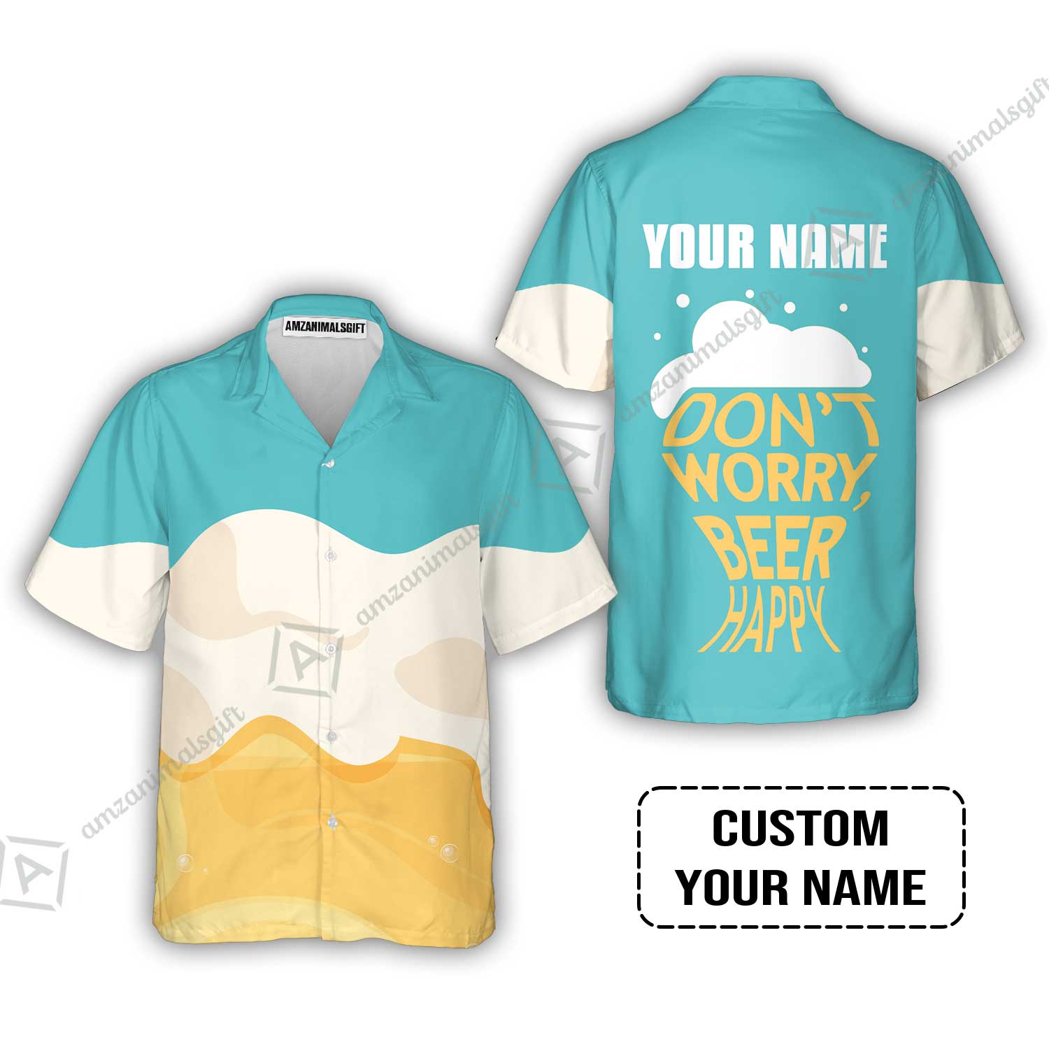 Custom Blue White Yellow Pattern Beer Pattern Design Oktoberfest Beer Festival Performance Hawaiian Shirt