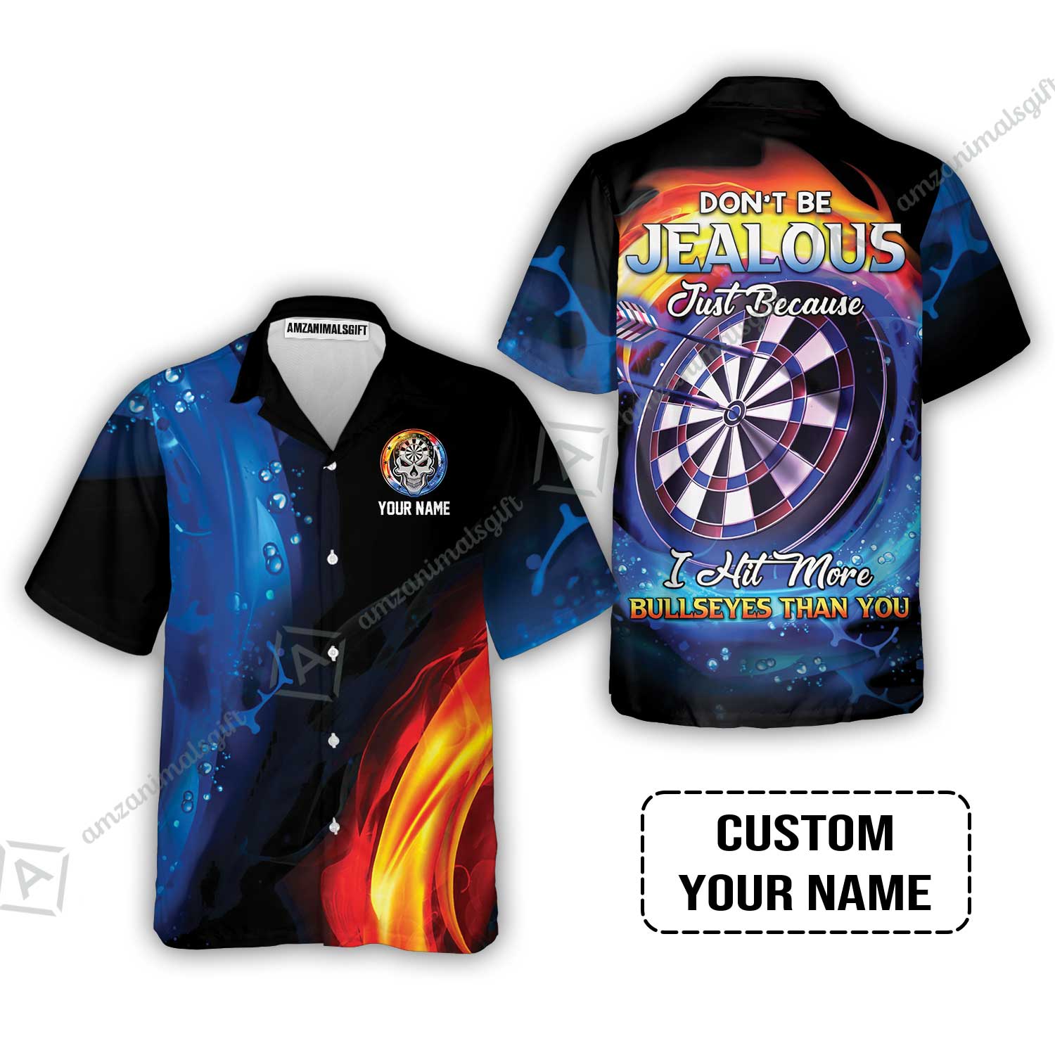 Customized Name Darts Hawaiian Shirt, Don't Be Jealous Personalized Skull Logo And Darts Hawaiian Shirt