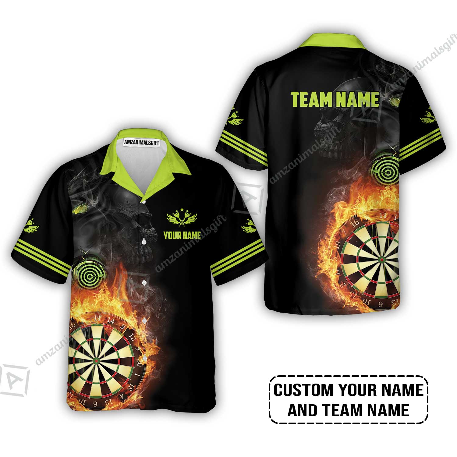 Customized Name & Team Darts Hawaiian Shirt, Skull Darts Flame Personalized Darts Hawaiian Shirt