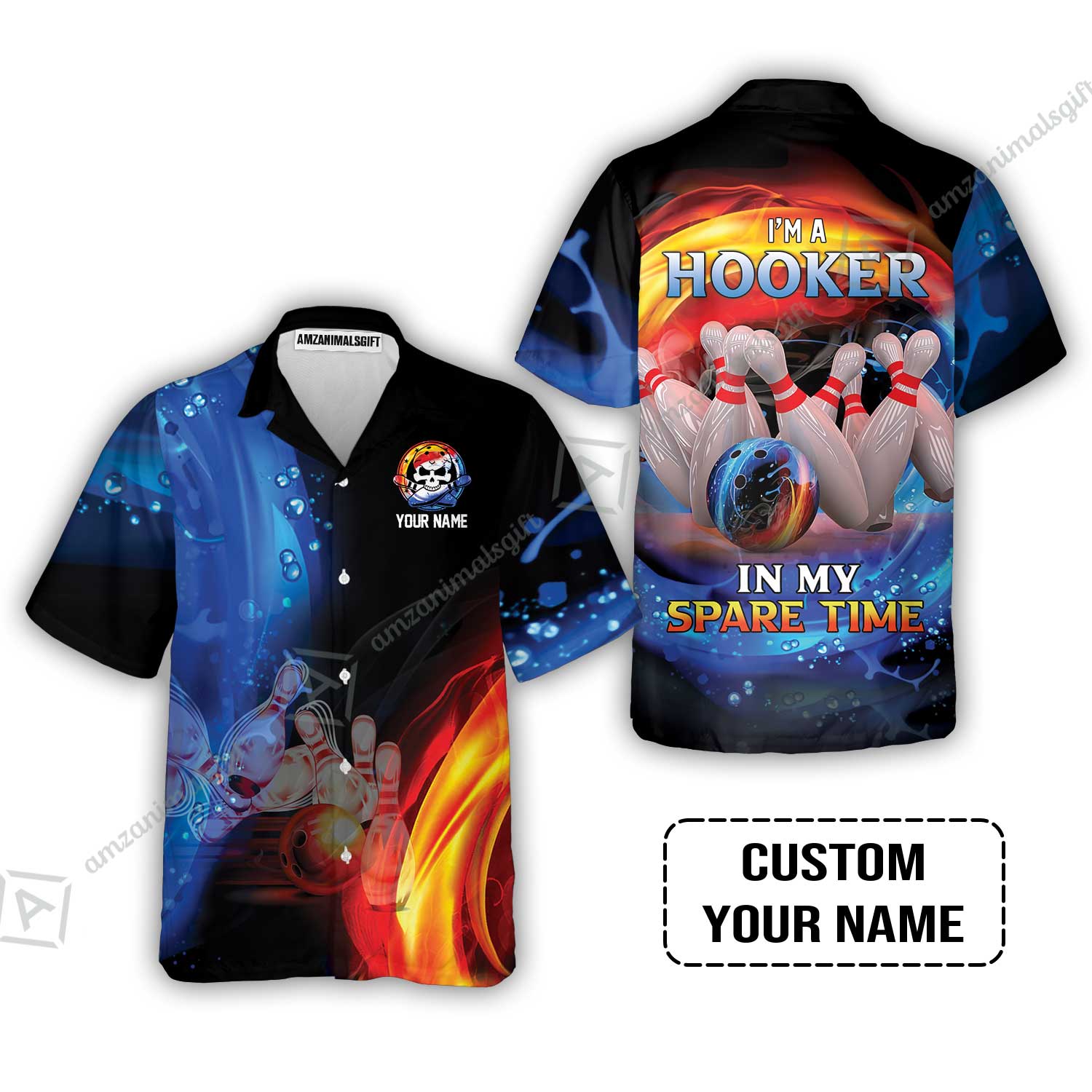 Customized Name Bowling Hawaiian Shirt - Bowling I'm A Hooker In My Spare Time Personalized Hawaiian Shirt